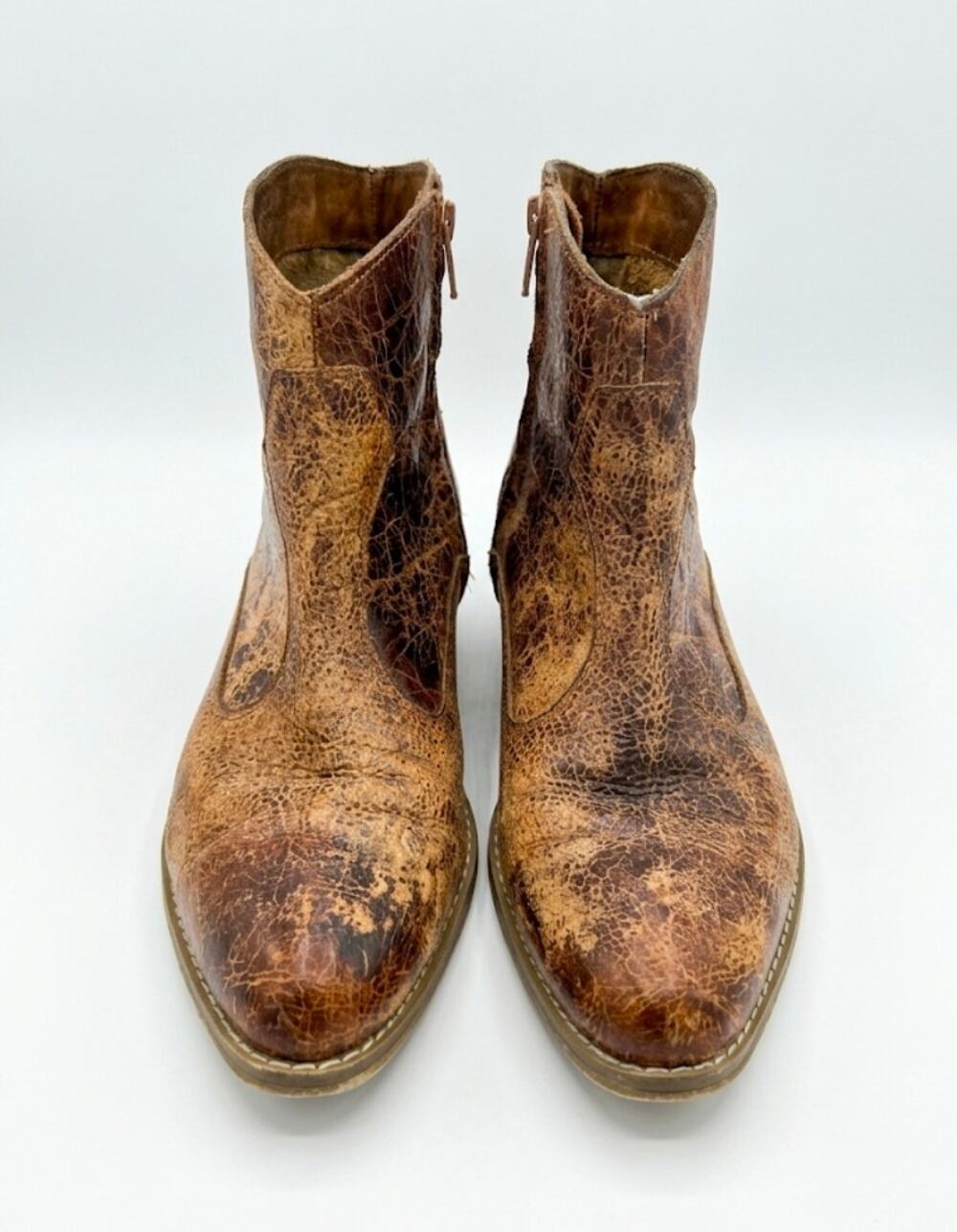Diba True Brown Distressed Round Tie Leather Heeled Ankle Boots Size 8.5